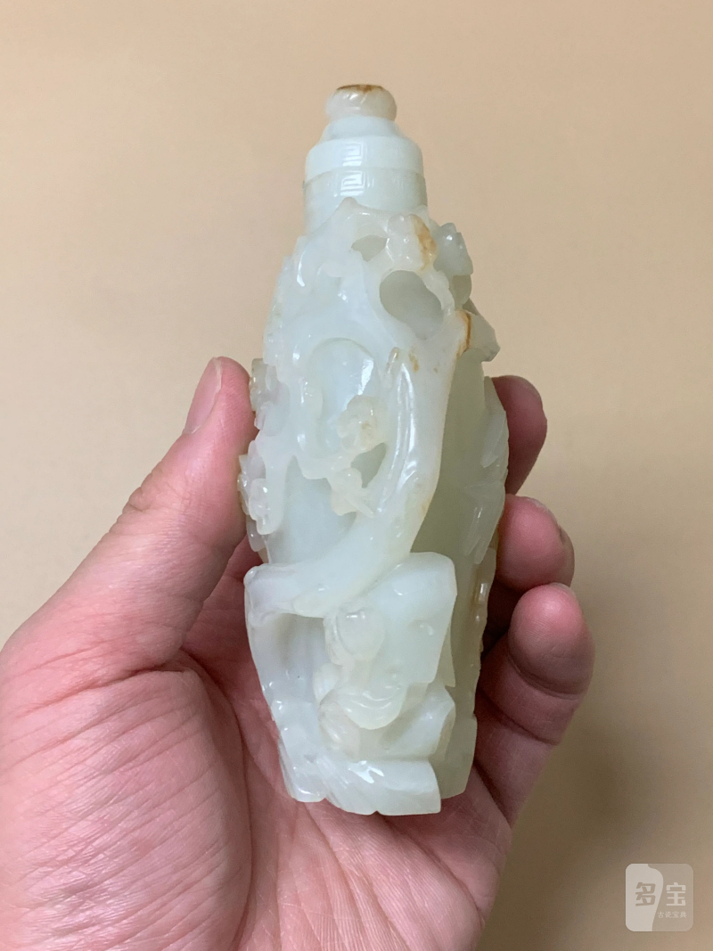 清 白玉凤鸟纹带盖宝瓶 - 图3